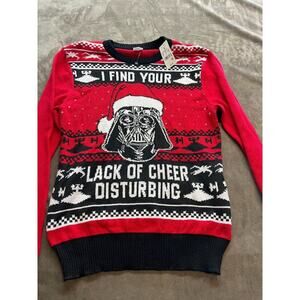 Star Wars Darth Vader Pullover Sz Medium Holiday Red Ugly Christmas Sweater‎ Nwt